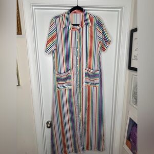 Vibrant Multicolored Maxi Shirt Dress Duster
